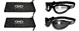 2 Mach-3 Motorcycle/aviator Goggles Googles Day Night Smoked and Clear Foldable for Compact Storage with Carry Bags by GV