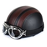 Annong Casque de Moto et Velo Bol Lunettes Retro Style de Vintage Cuir Harley Casque Moitié Helmets 54-60cm (Brown)