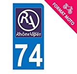 Autocollant Moto immatriculation 74 - Haute Savoie - Nouveau logo Rhône Alpes