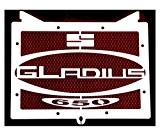 cache radiateur / grille de radiateur inox poli Suzuki 650 SVS Gladius 2009>2015 design « Logo » + grillage anti gravillon rouge