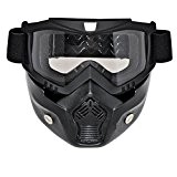 LEAGUE&CO Masque Noir et Lunette Pour Moto Casque Ride MOTO Protection de Visage En TPU Réglable (Lentille transparente)