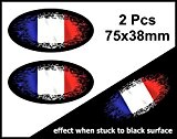 Lot de 2 couleurs à Noir porté Grunge Motif ovale avec drapeau France Français Sticker pour casque de moto voiture 75 x ...
