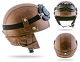 Moto Helmets Set D22 – Casque de moto Vespa Bobber style vintage (bol) avec housse en plastique et lunettes de pilote incluses