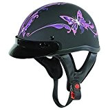Outlaw T-70 Flat Purple Butterfly Motorcycle Half Helmet - Medium by Outlaw