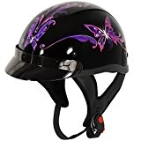 Outlaw T-70 Purple Butterfly Glossy Motorcycle Half Helmet - Small by Outlaw