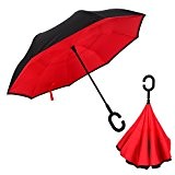Parapluie Inversé Double Couche, Coupe du Vent Mains Libres, Betevie Créatif Parapluie Idéal pour Voyage et Voiture (Rouge)