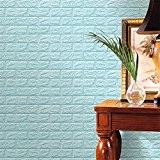PE mousse 3D brique de pierre, bricolage papier peint Wall Stickers Wall Decor (Bleu clair)