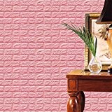 PE mousse 3D brique de pierre, bricolage papier peint Wall Stickers Wall Decor (Rose)