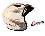 Qtech - Casque jet de moto/trial/scooter - noir, blanc, rouge - Blanc - L (59-60 cm)