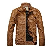 SODIAL(R) 2014 NEUF Mode Hommes Cuir cuir manteaux de moto veste lave manteau de cuir Terre Jaune Taille L