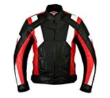 Texpeed - Veste de moto renforcée - homme - cuir - rouge/blanc - M à 5XL - L - 106cm