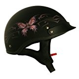 VCAN V531 Intricate Butterfly Flat Black Medium Half Helmet by VCAN